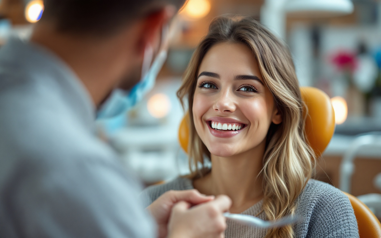 une-personne-souriante-assise-dans-un-cabinet-dentaire-entouree-dinstruments-dentaires-avec-un-eclairage-doux-qui-met-en-valeur-son-expression-joyeuse
